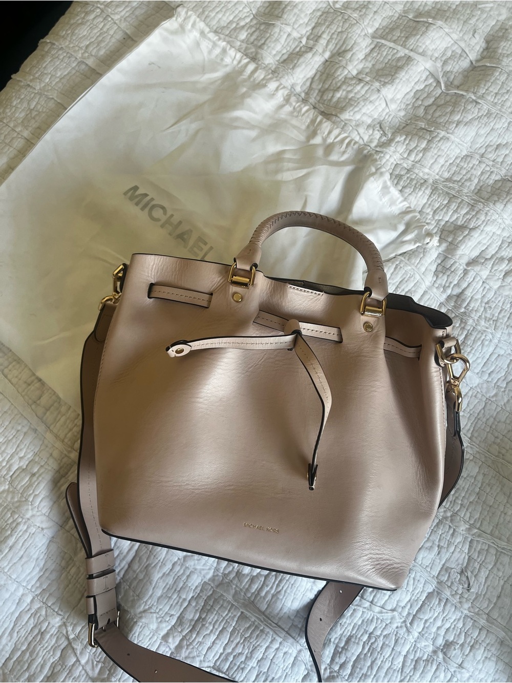 Michael Kors Leather Shoulder Satchel in Blush Pink